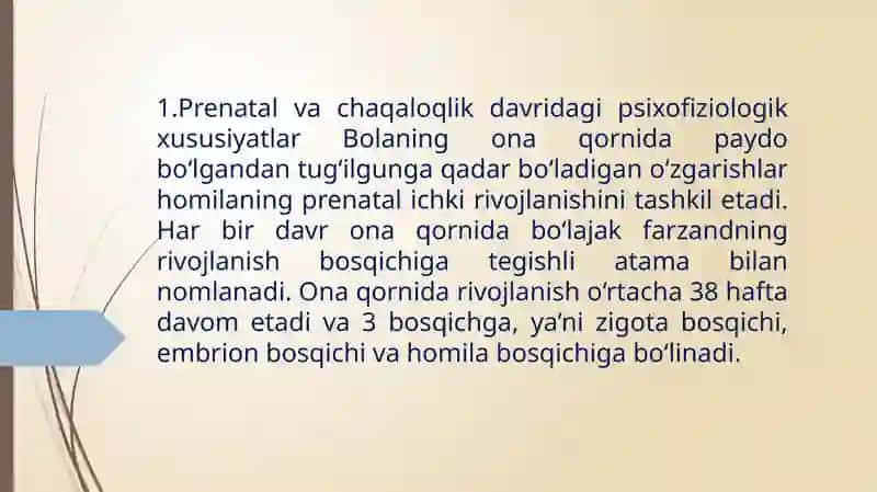 Ontogenezning ilk bosqichlarida insonning psixik rivojlanishga xos xususiyatlar 2