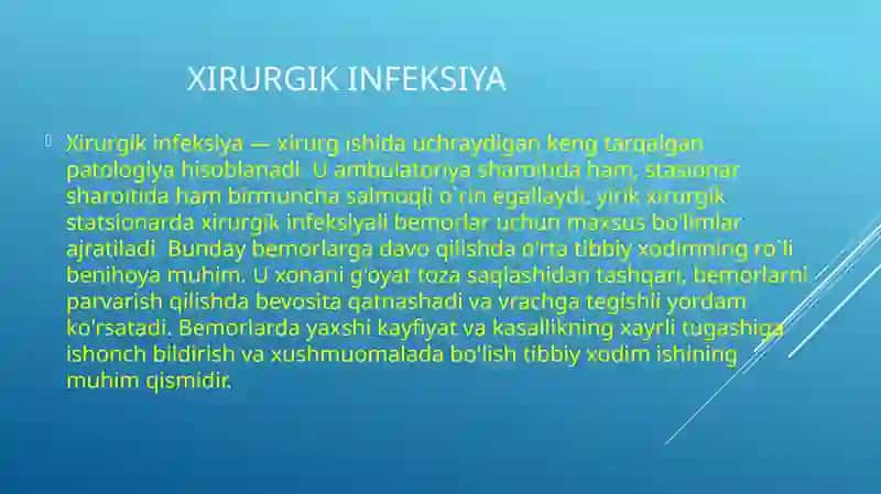 Yiringli xirurgik kasalliklar bilan og`rigan bemorlarni parvarish qilish 2