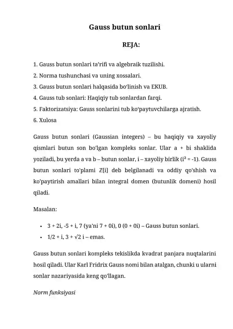Gauss butun sonlari 2