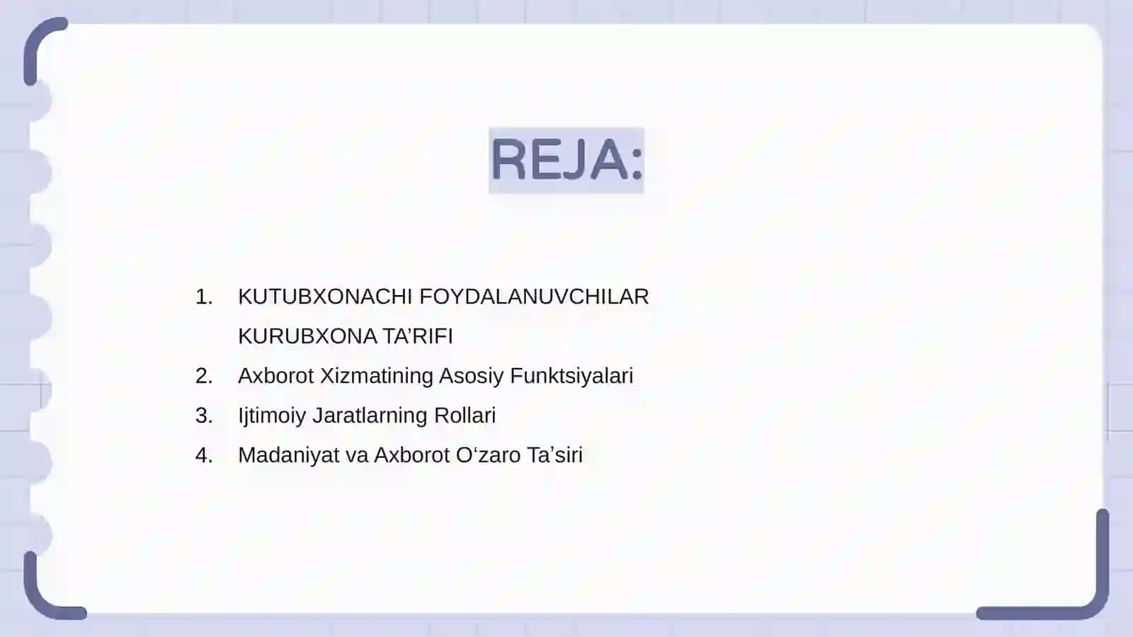 KUTUBXONACHI FOYDALANUVCHILAR KURUBXONA AXBOROT XIZMATI IJTIMOIY VA MADANIY JARAYONNI 2