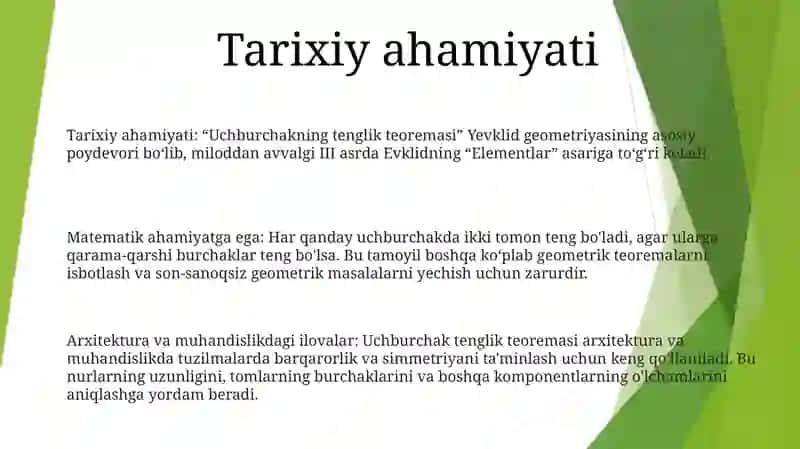 Uchburchakning Tenglik Alomatlari 2