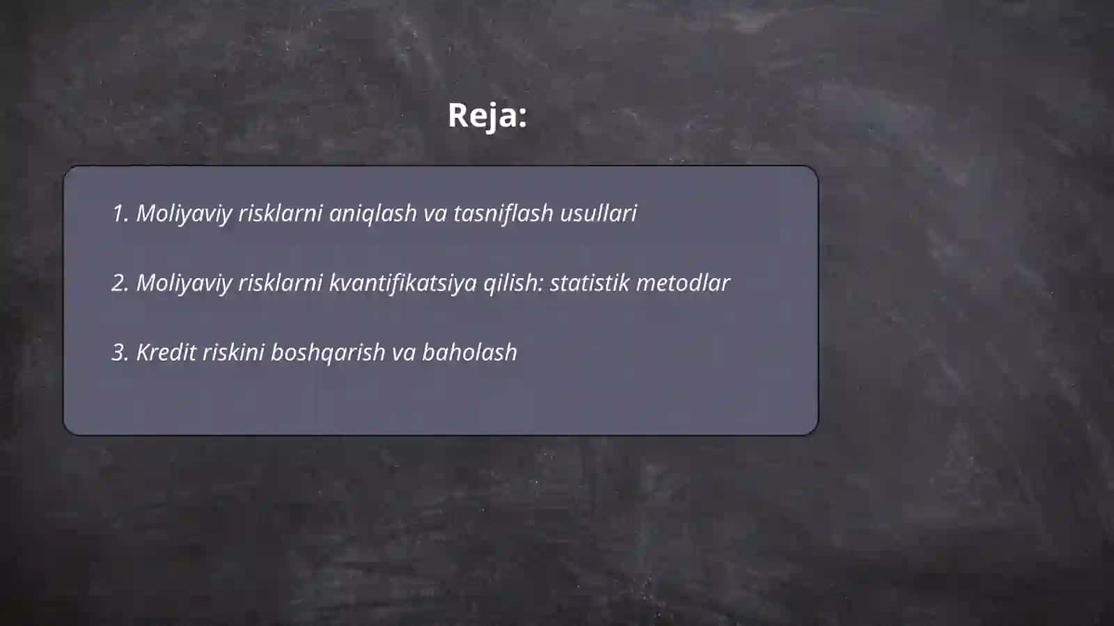 Moliyaviy risklarni boshqarish va baholash 2