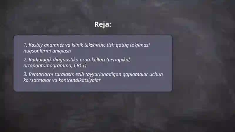 Tish qattiq to'qimasi nuqsonlarini ezib tayyorlanadigan qoplamalar bilan davolash klinik va laborator bosqichlari 2