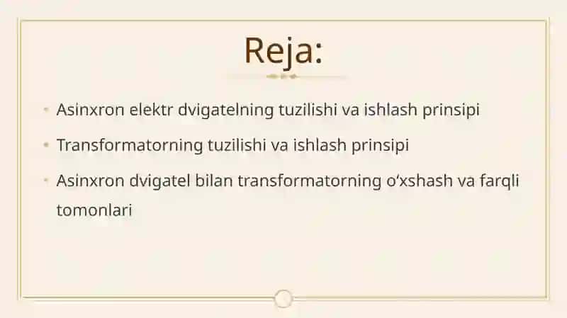 Asinxron elektr dvegatellarining transformatorlar bilan o`xshashligi 2