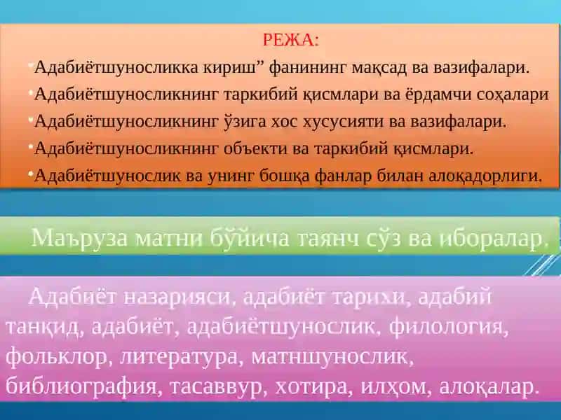 Адабиётшунослик фанининг вазифалари ва структураси 2