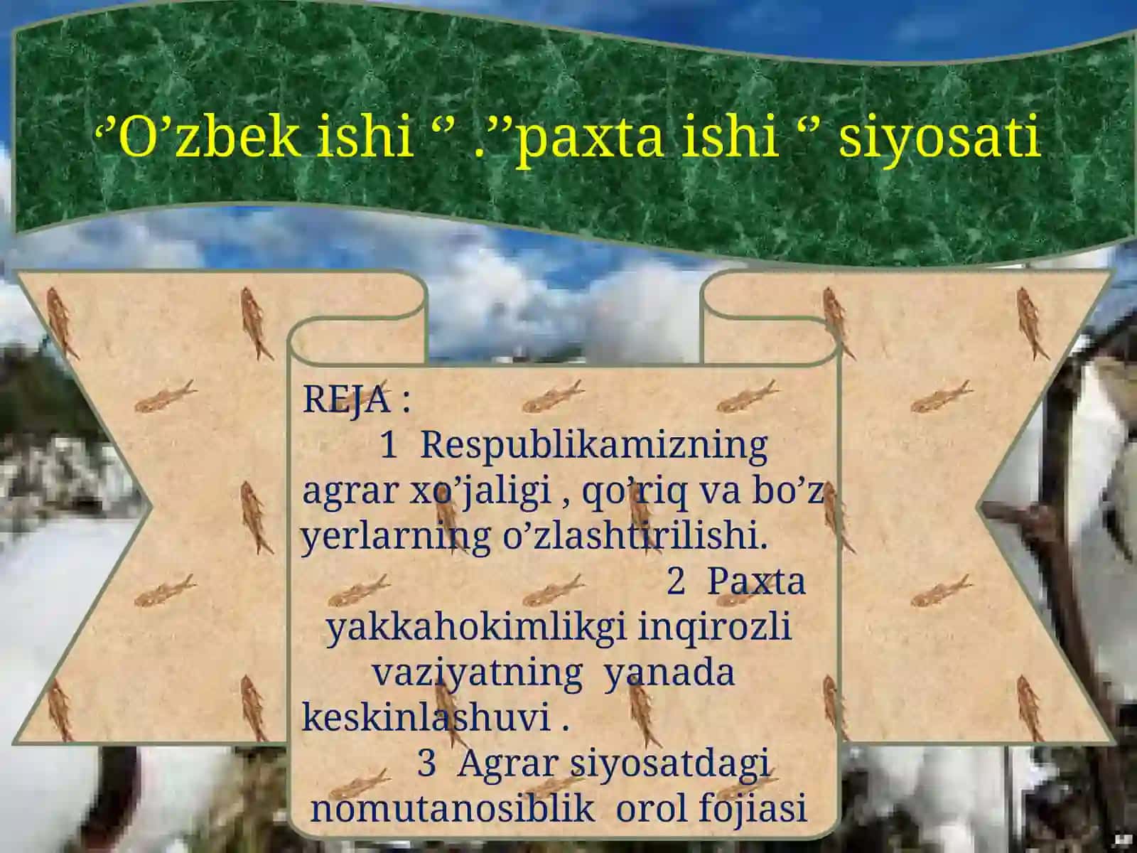 NDPI TARIX 2-A BOTIROVA LOLAning O’zbekiston tarixi fanidan Mustaqil ishi ‘’O’zbekishi‘’.’’paxtaishi‘’siyosati 2