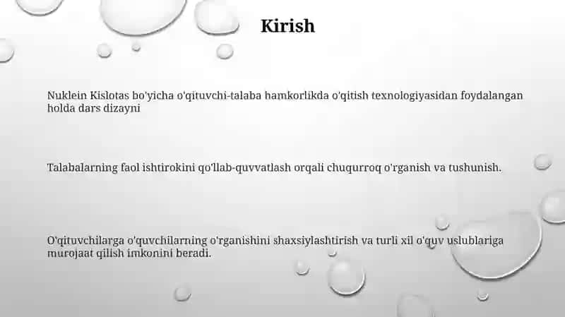 Nuklein Kislotalar Mavzusi Bo'Yicha O'Qituvchi Va O'Quvchi Hamkorligida O'Qitish Texnologiyasidan Foydalanib Dars Ishlanmalarini Ishlab Chiqish 2