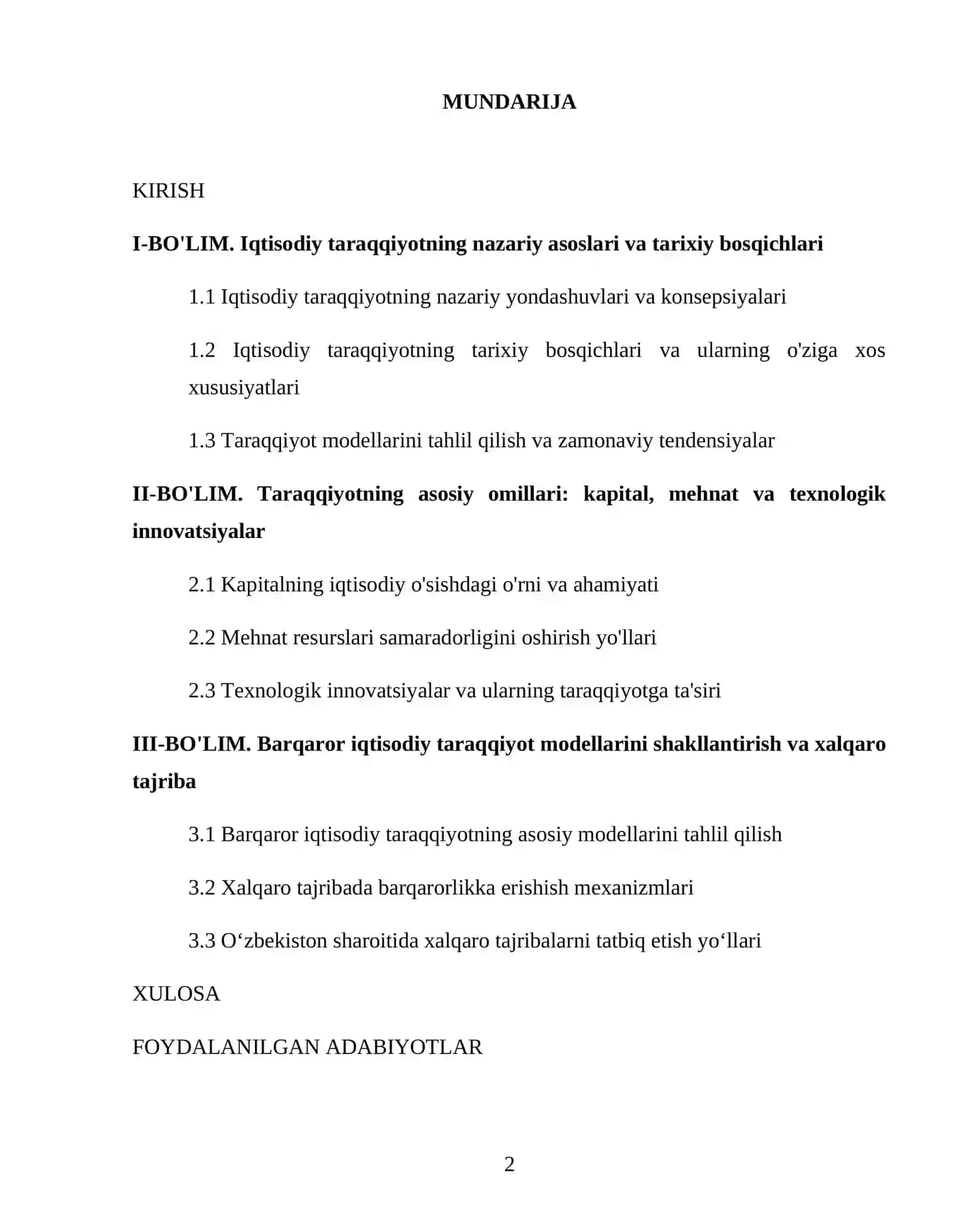 Iqtisodiy taraqqiyot nazariyasi 2