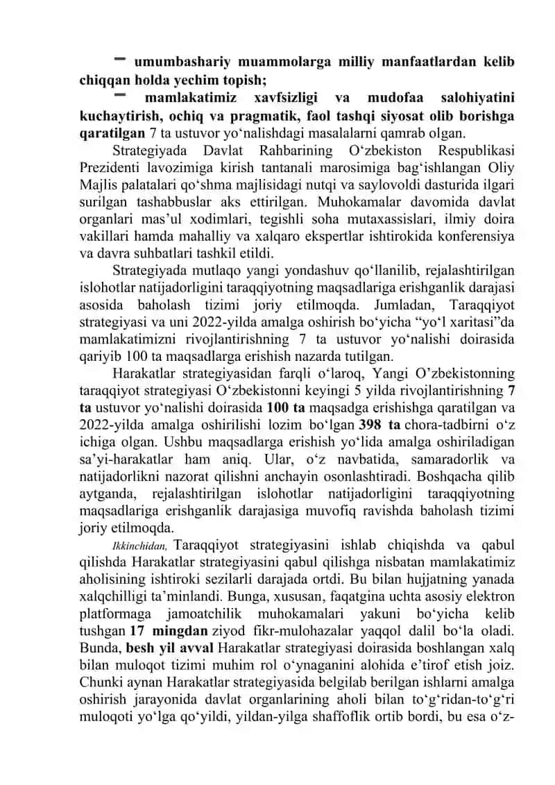 Yangi O’zbekistonda Prezident Shavkat Mirziyoyev Rahbarligi va Tashabbusi bilan amalga oshirilayotgan islohotlar 2