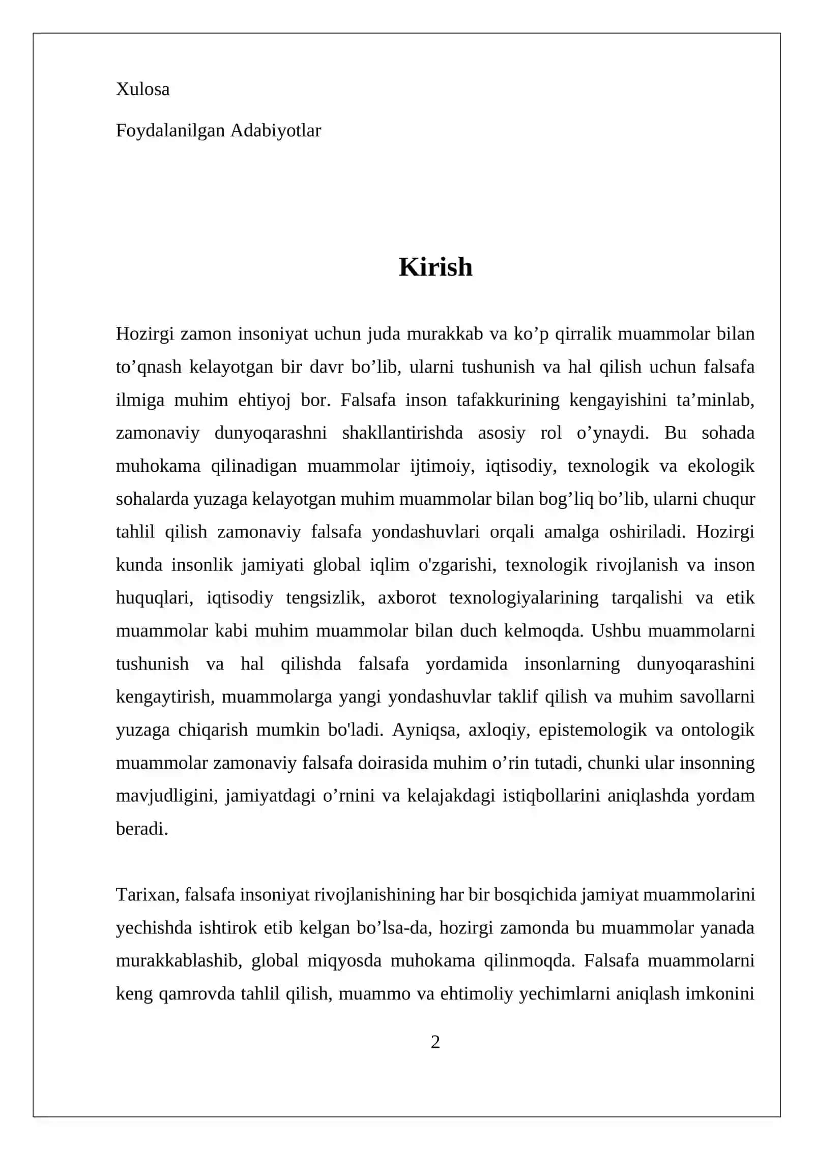 Zamonaviy muammolar va falsafa asosiy tushunchalari 2