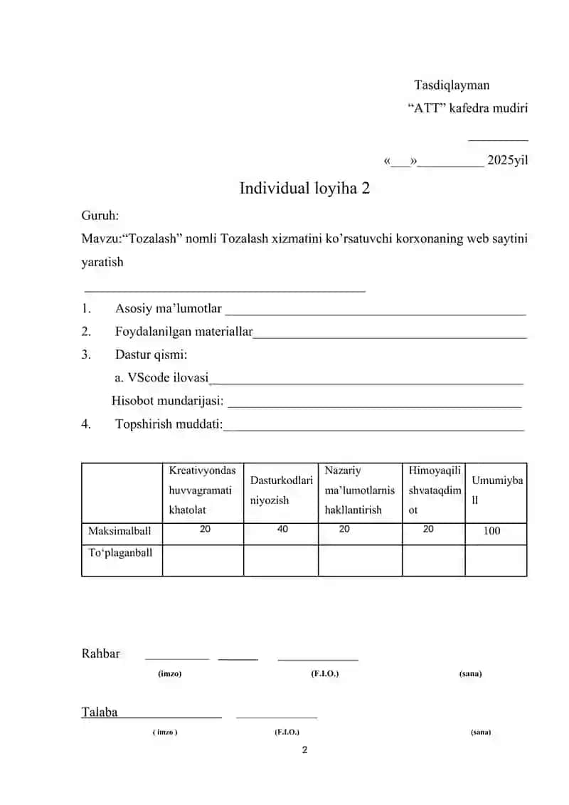 kurs ishi yoki individual loyha ishi 2