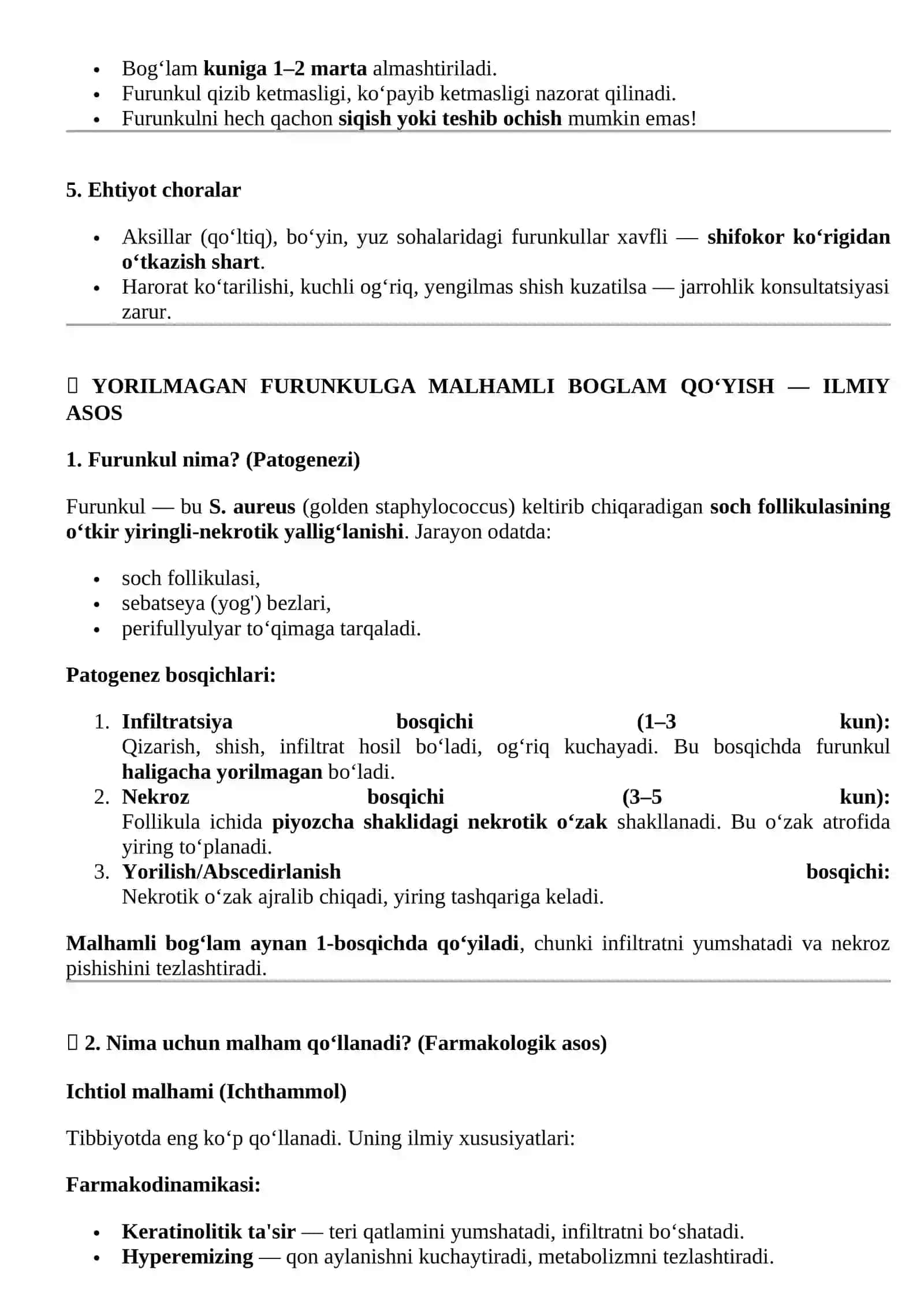 YORILMAGAN FURUNKULDA MALHAMLI BOG‘LAM QO‘YISH TARTIBI 2