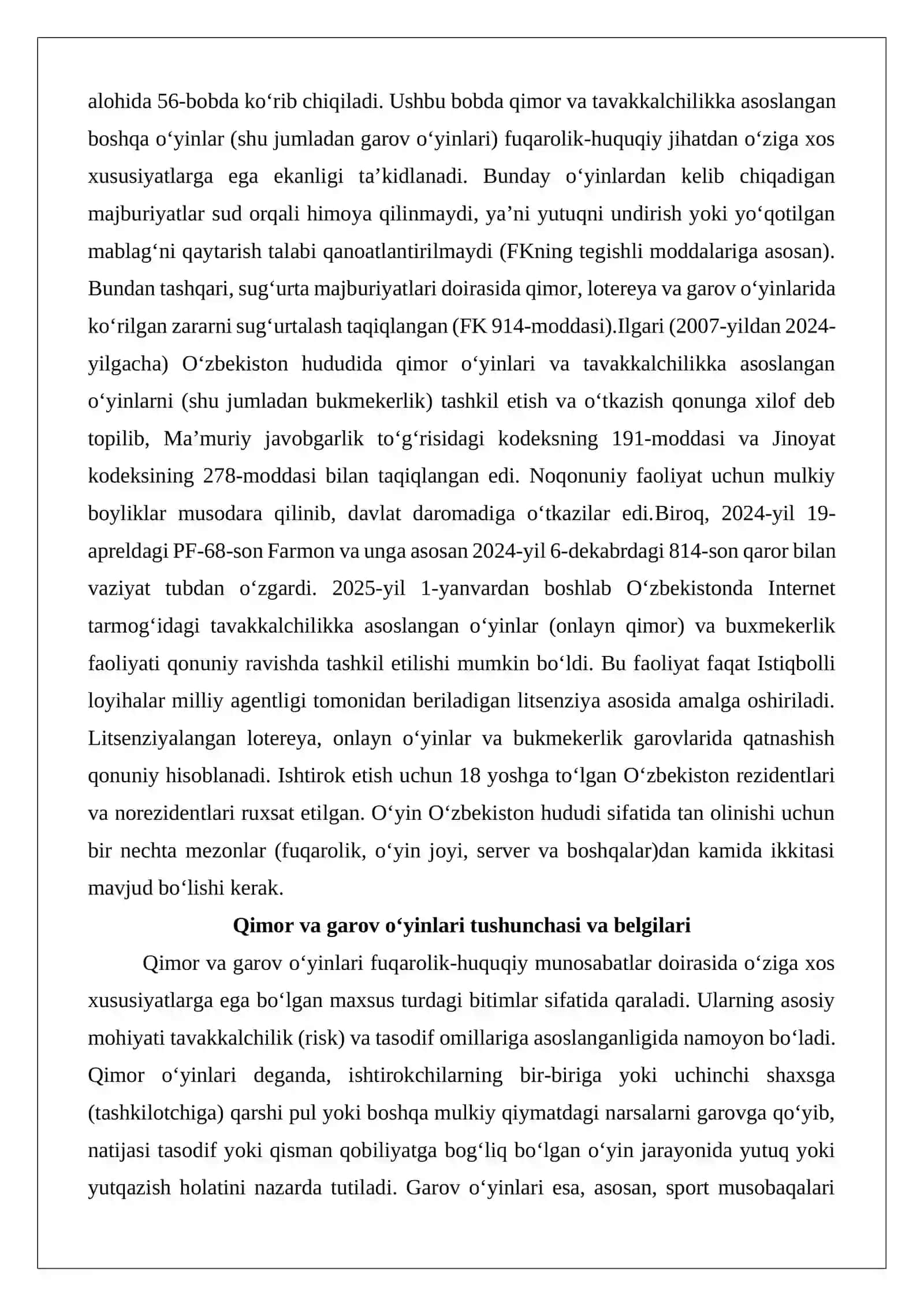Qimor va garov o‘yinlarini o‘tkazishning fuqarolik-huquqiy tartibi 2