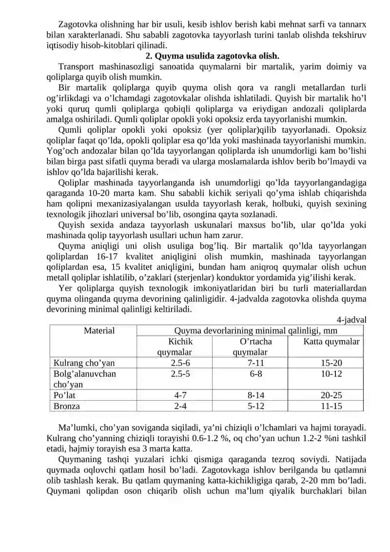 Zagotovka turlari va ularni olish usullari 2