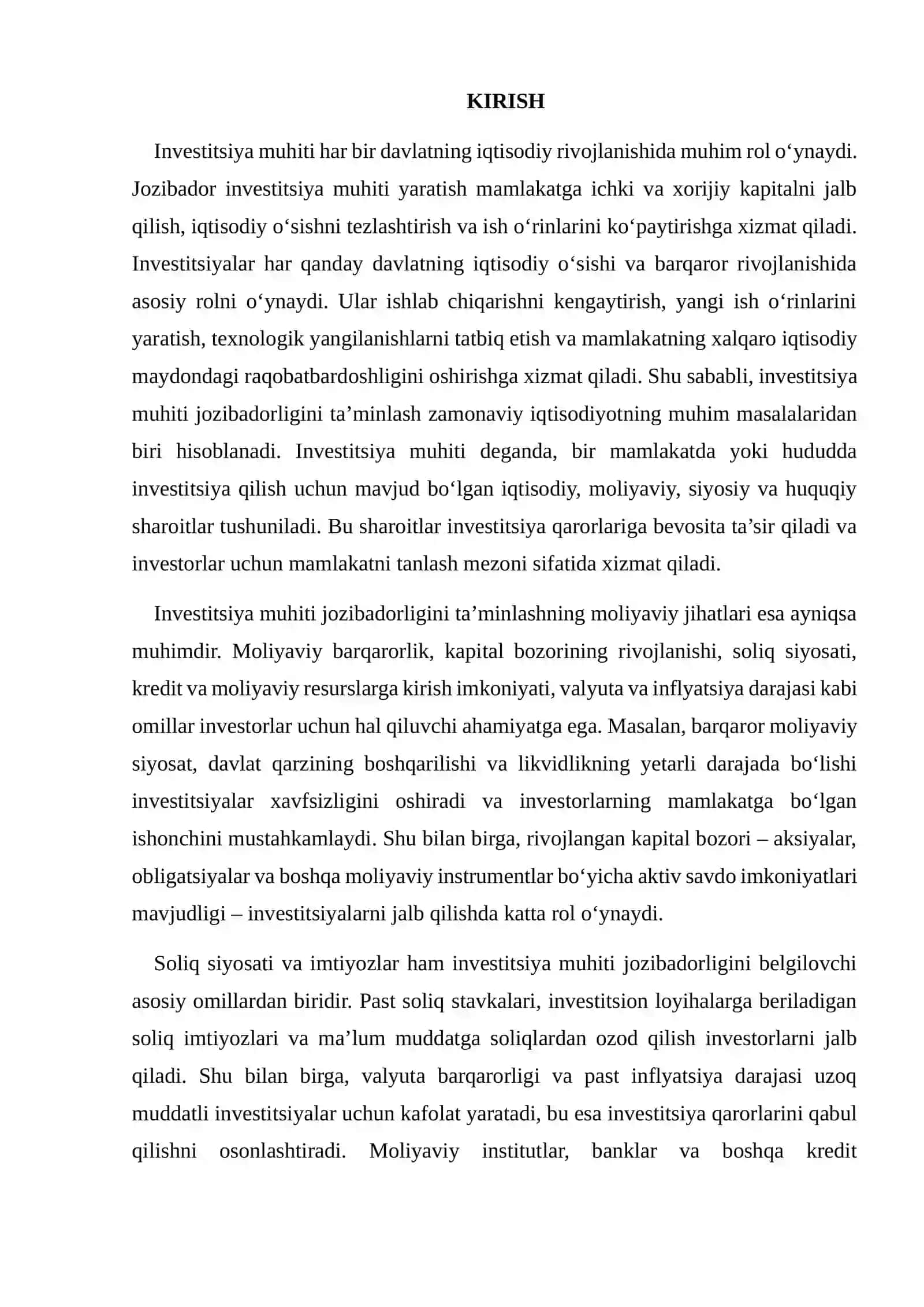 INVESTITSIYA MUHITI JOZIBADORLIGINI TA’MINLASHNING MUHIM MOLIYAVIY JIHATLARI 2