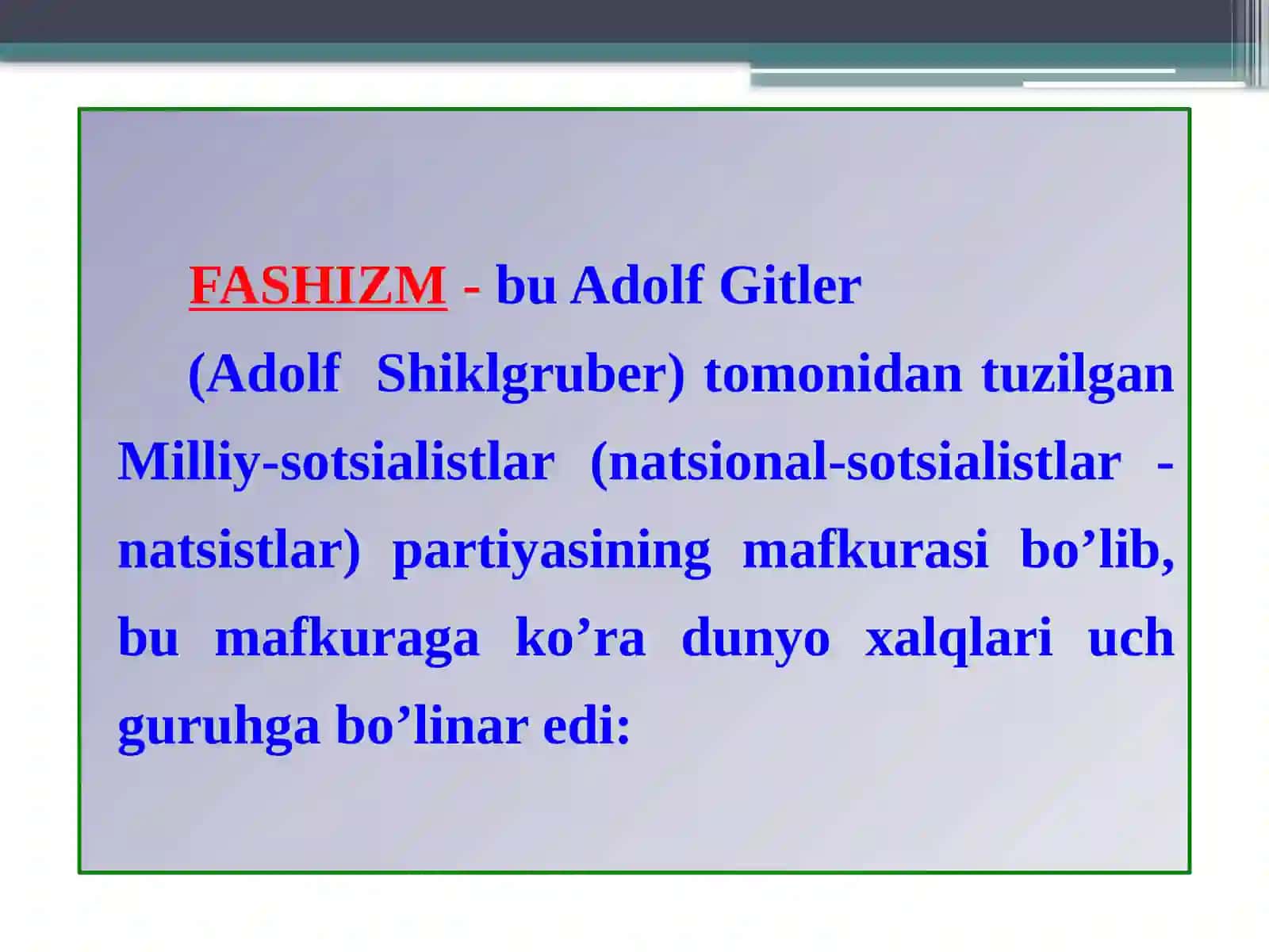 O’zbek xalqining fashizm ustidan qozonilgan g’alabaga qo’shgan hissasi 2