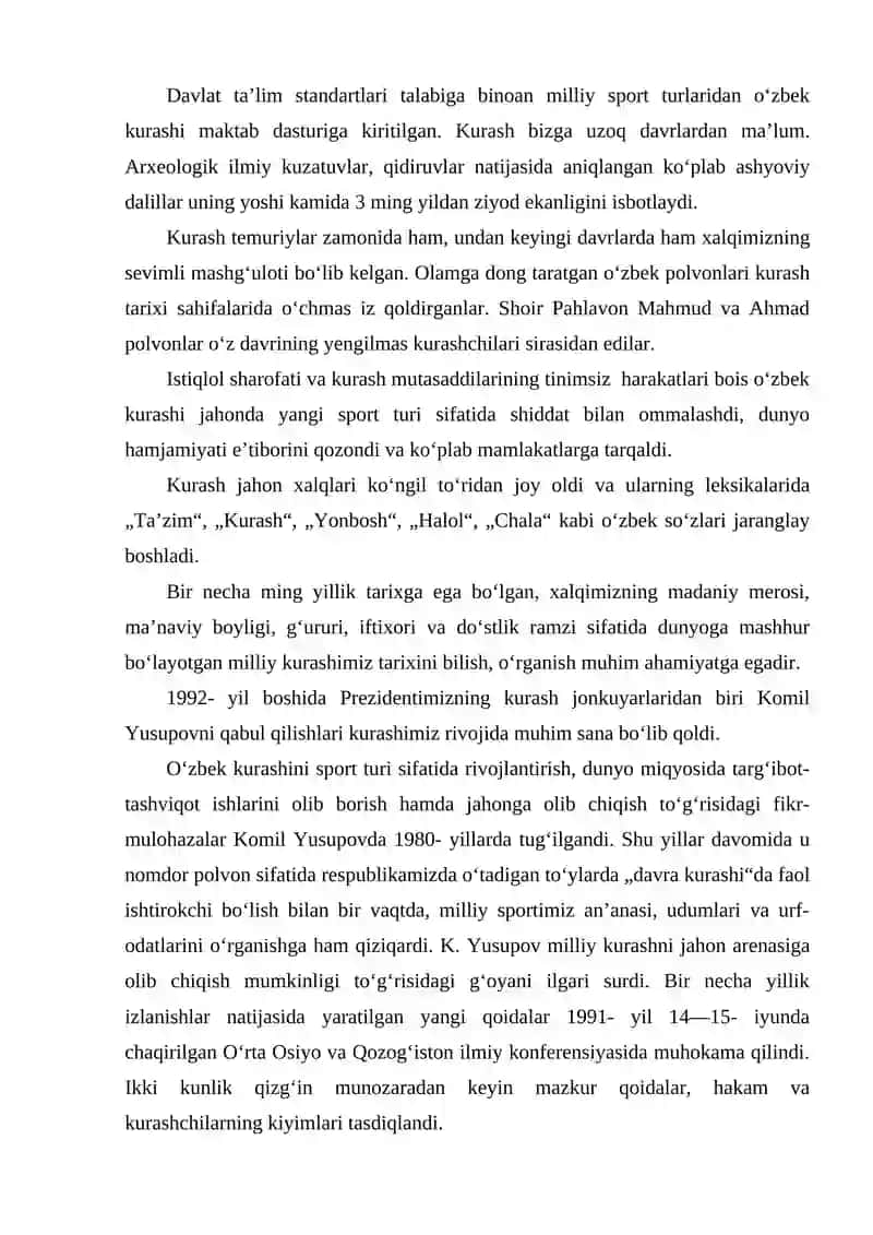 Ko‘rgаzmаlilik tаmоyili. (Kurash) 2