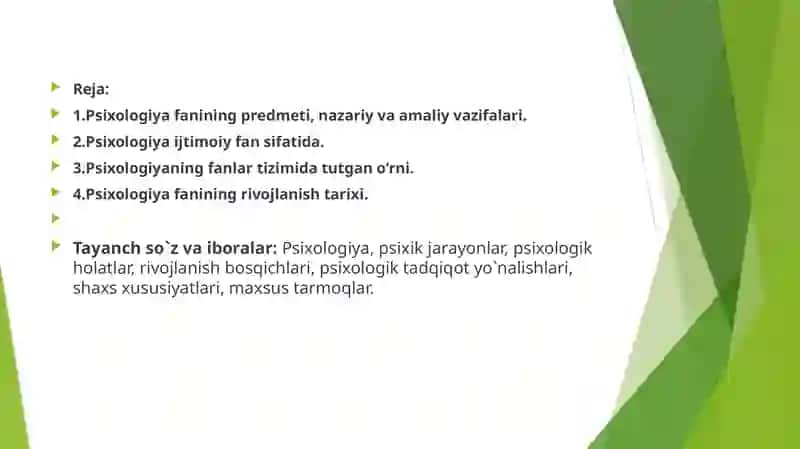 Psiхоlоgiya fanining predmeti va rivojlanish tarixi 2