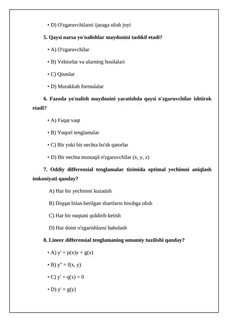 Oddiy differensial tenglamalar nazariyasining asosiy tushunchalari. Tekislikda va fazoda yo'nalishlar maydoni 2