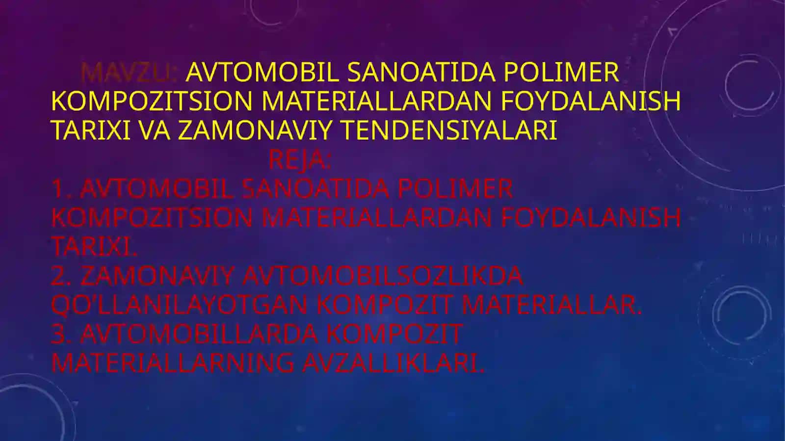Termizdavlatuniversitetikimyofakultetikimyoturlari3-bosqich 223-guruhtalabasixolliyenaazizaningpolimerlarvakompozitsionmateriallarkimyosima’ruzafanidanTAQDIMOTI 2