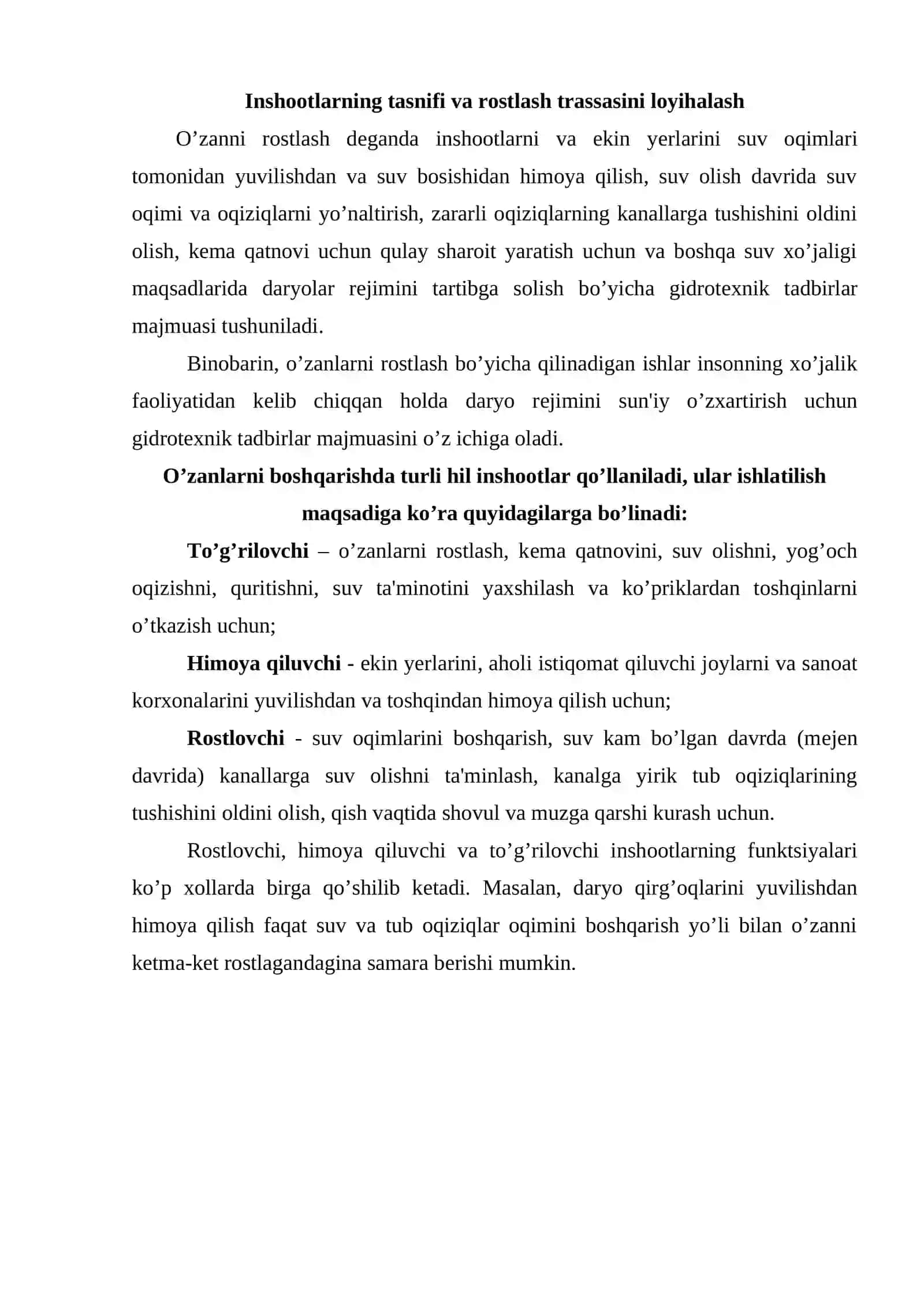 O’zan rostlash inshootlari 2
