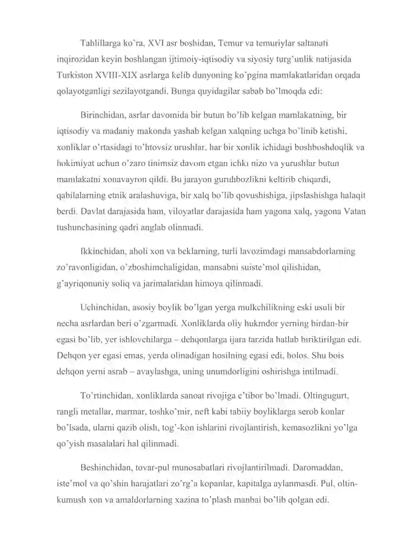 Chor rossiyasining turkistonda yer suv maslalasida yurutgan islohati 2