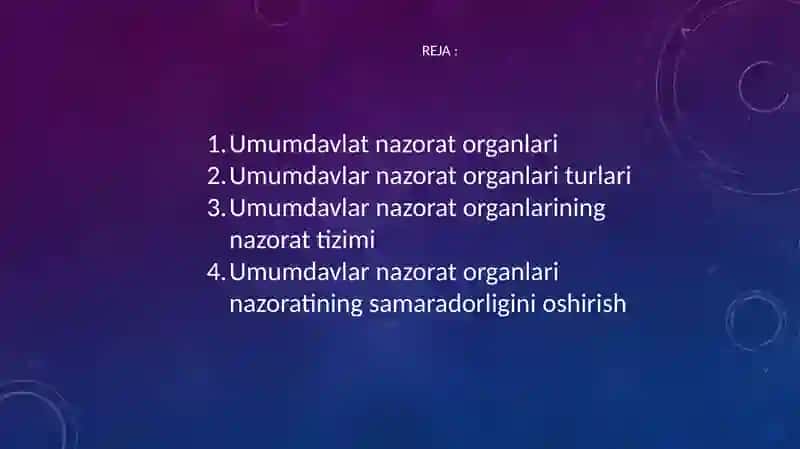 Umumdavlat nazorat organlari va ularning nazoratini tashkil etish 2