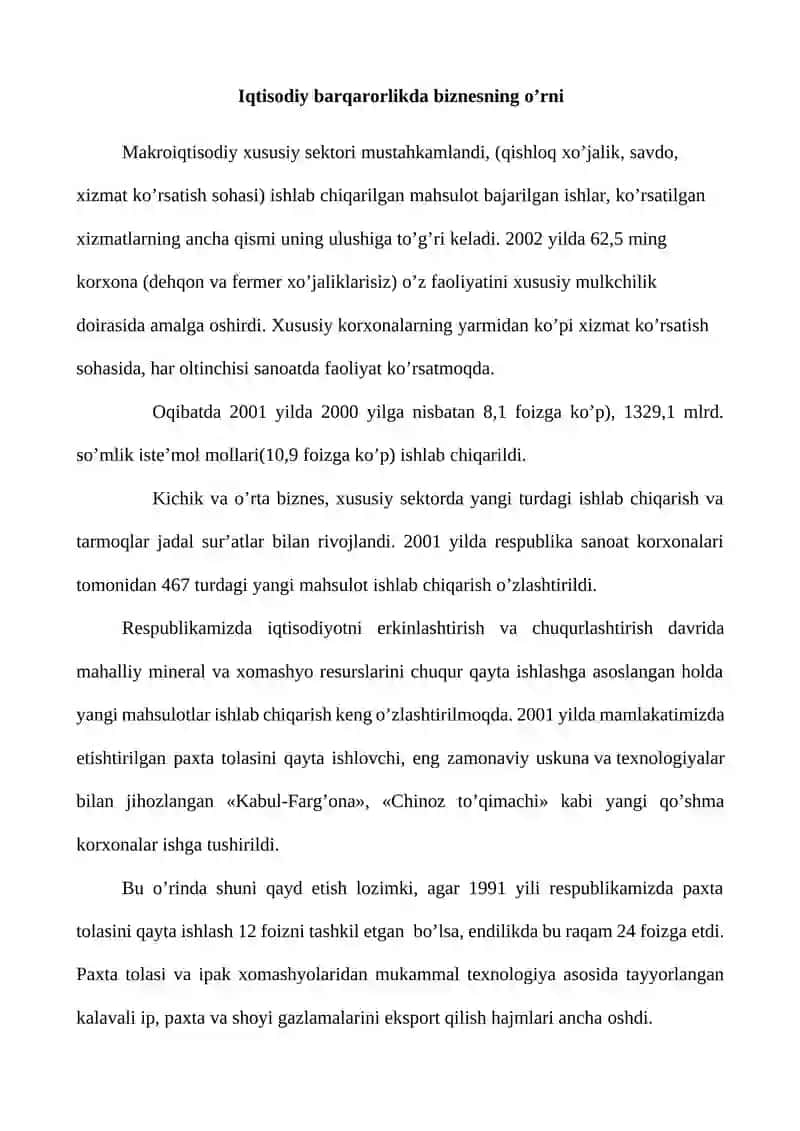 Iqtisodiy barqarorlikda biznesning o’rni 2