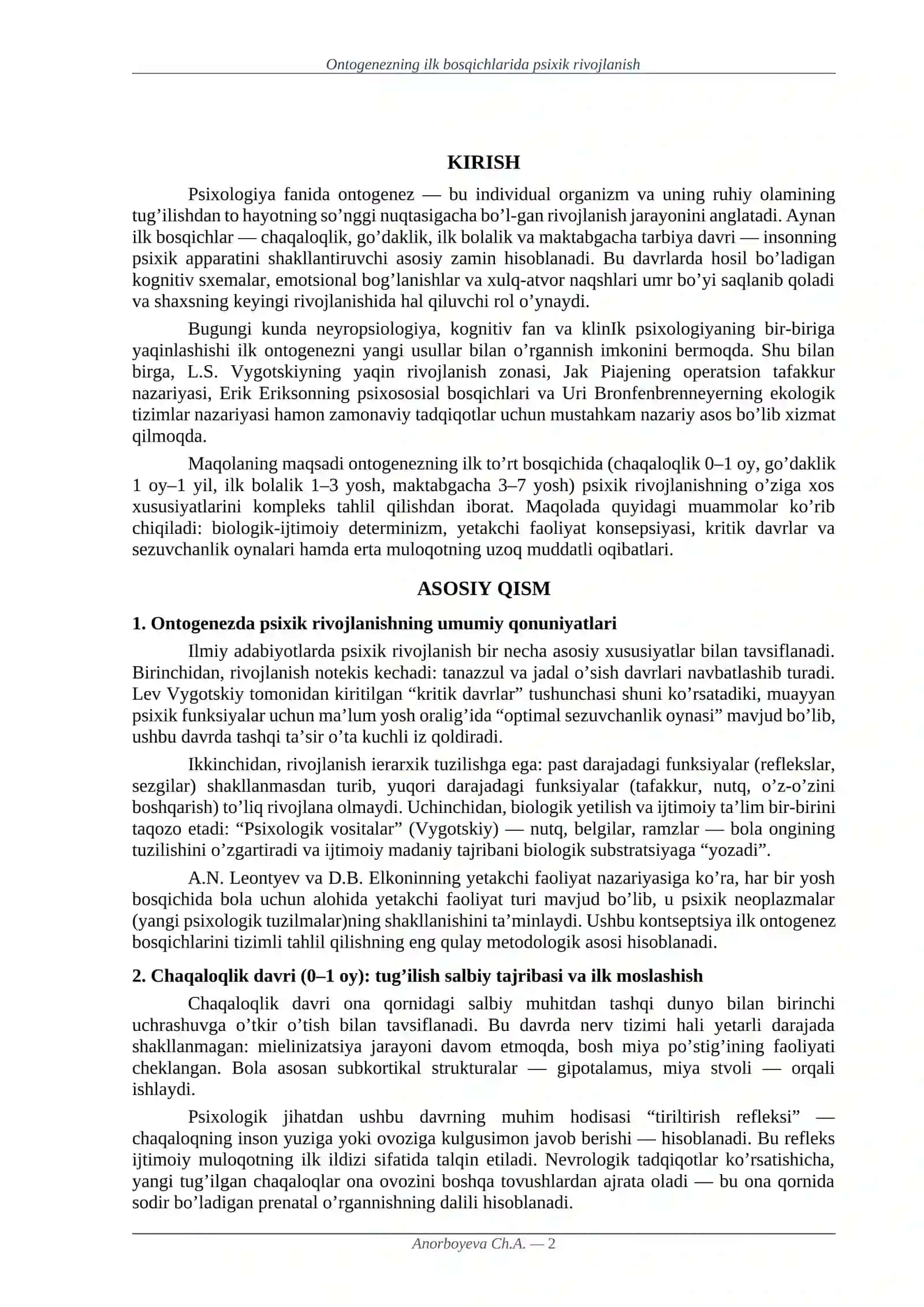 Ontogenezning ilk bosqichlarida psixik rivojlanish 2