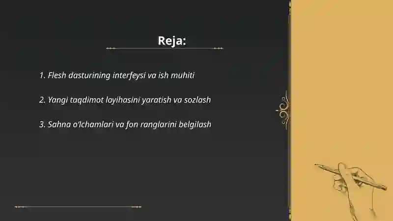Flesh dasturida taqdimot yaratish 2