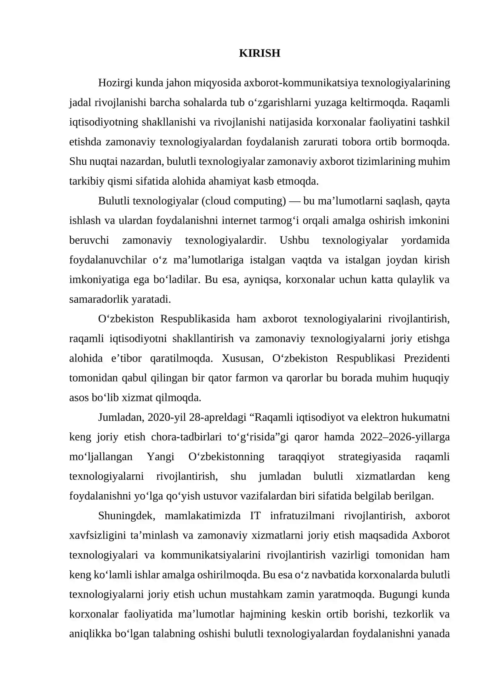 Bulutli texnologiyalar va ularning korxonalar faoliyatidagi ahamiyati. 2