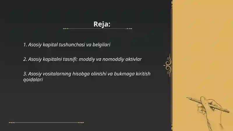 Asosiy kapital tasnifi baholash va amortizatsiya ajratmalarini hisoblash usullari 2