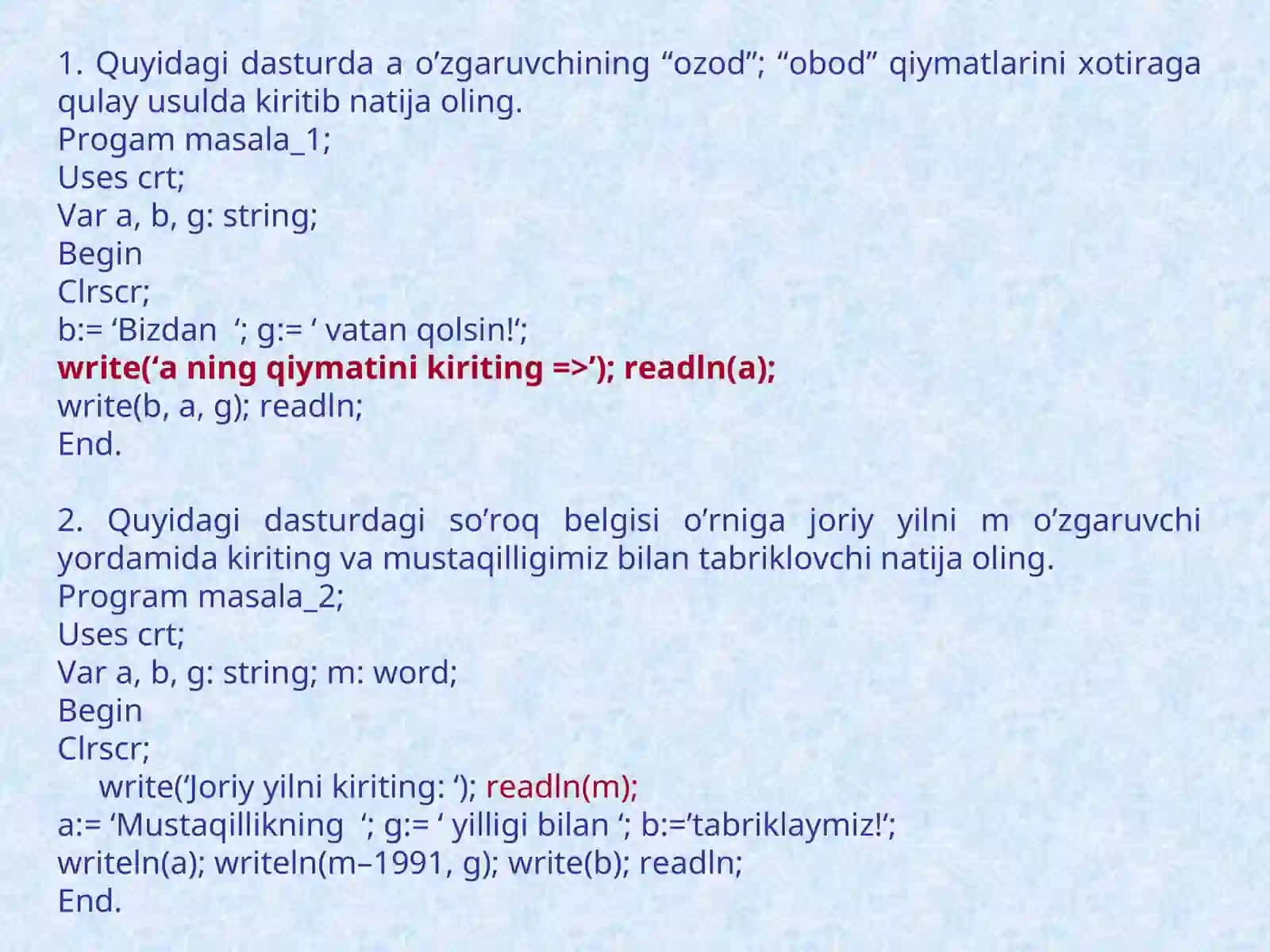 Ma’lumotlarni xotiraga muloqot usulida kiritish operatori 2
