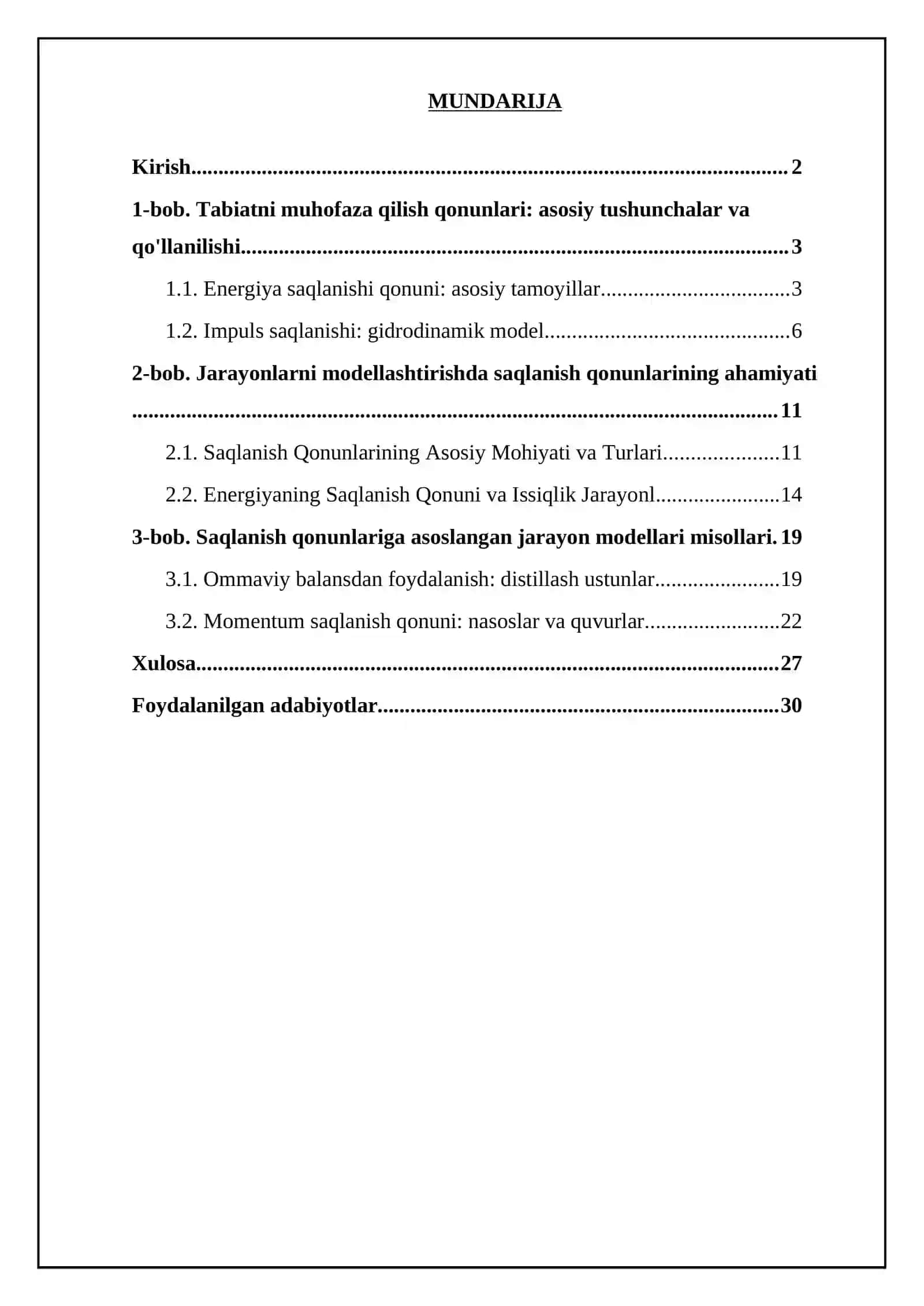 Jarayonlarni modellashtirishda tabiatning saqlanish qonunlaridan foydalanish 2