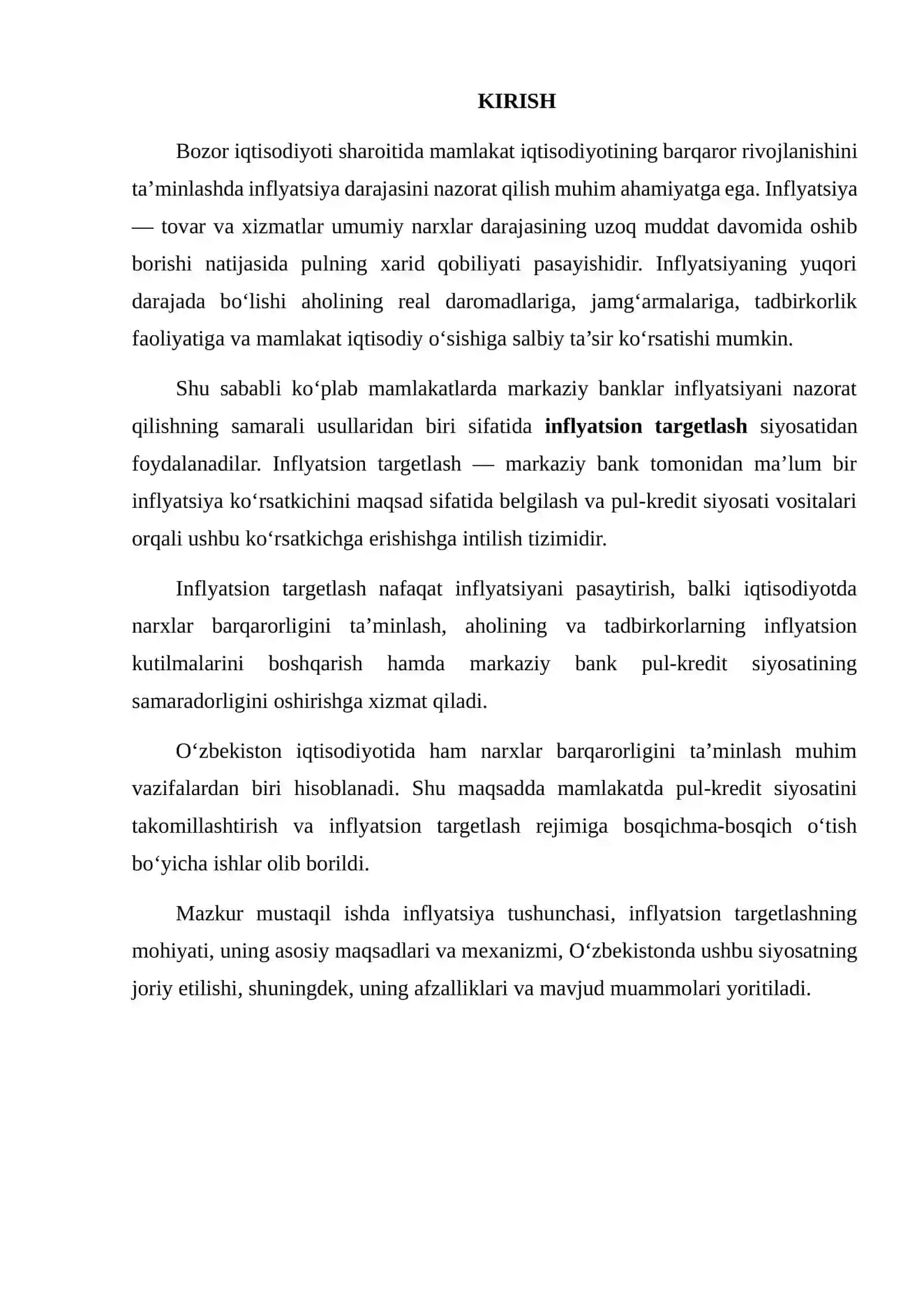 O'ZBEKISTONDA INFLYATSION TARGETLASH LOYIHASI 2