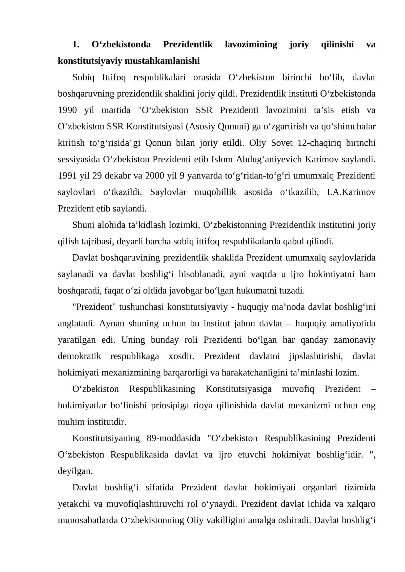 O'ZBEKISTONDA PREZIDENTLIK BOSHQARUVI JORIY ETILISHI VA UNING SIYOSIY AHAMIYATI 2