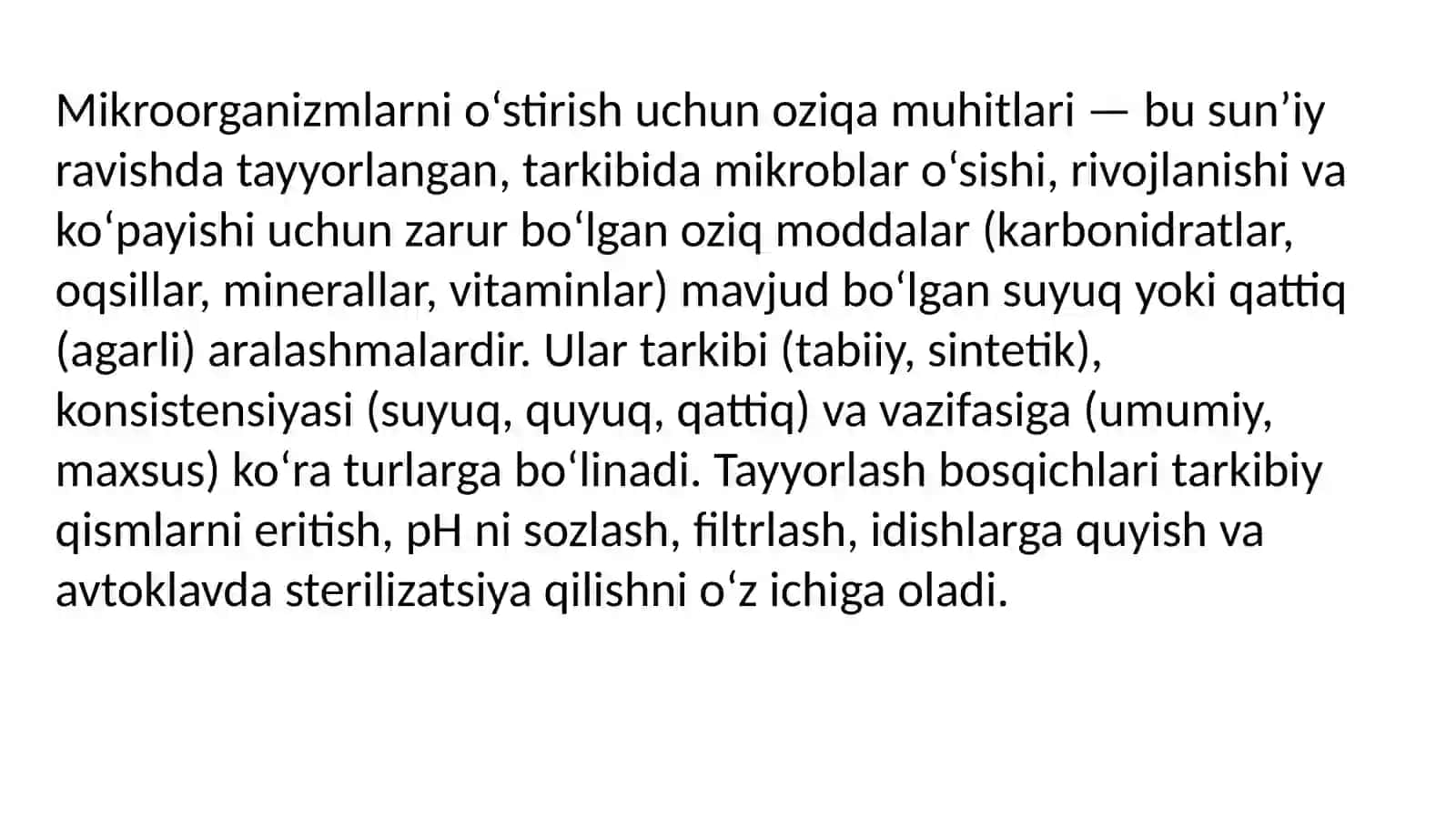 Mikroorganizmlarni o'stirish uchun oziq muhitlari 2