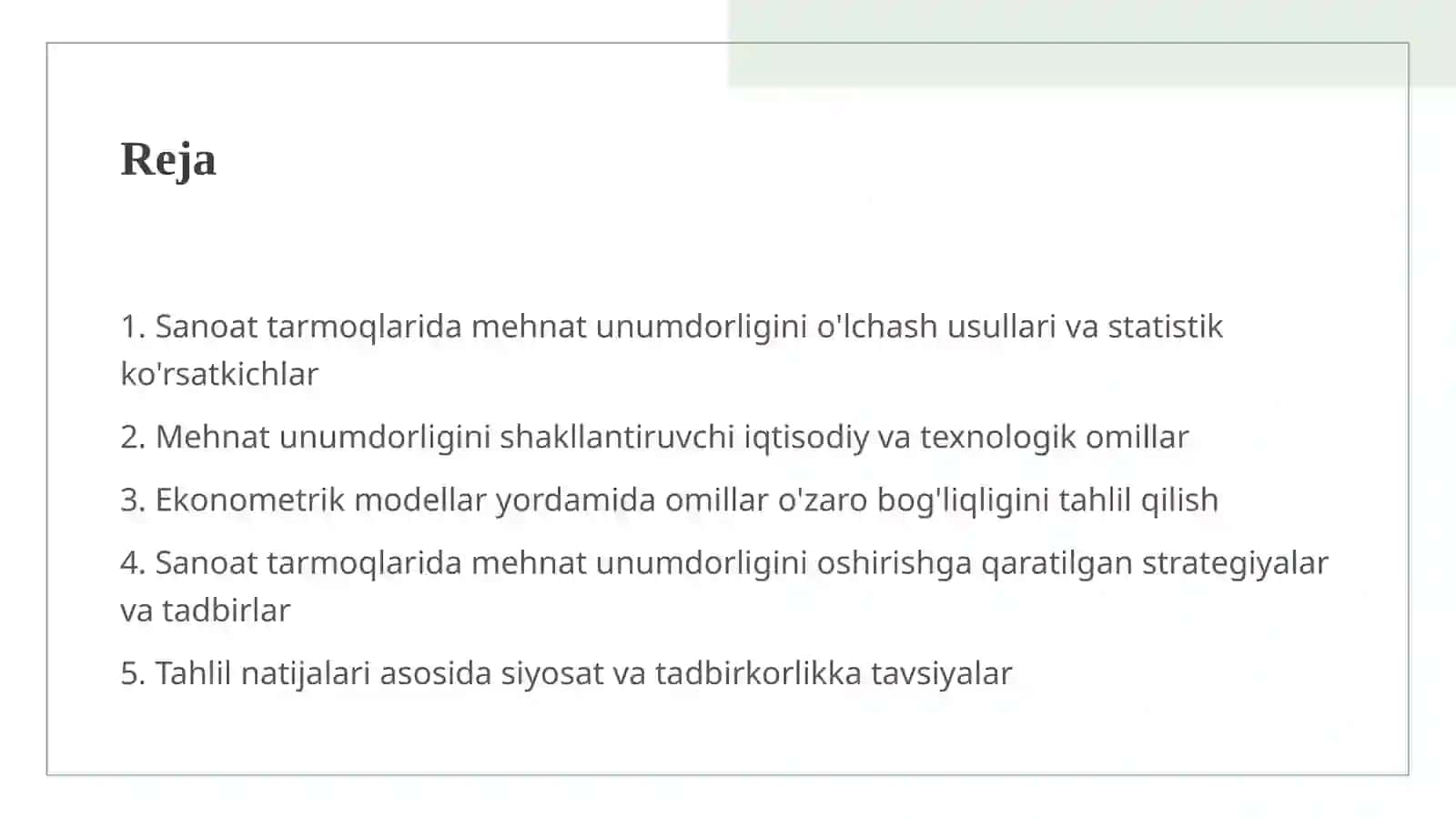 Sanoat tarmoqlarida mehnat unimdorligini oshirish omillari tahlili (ekonometrik tahlil asosida) 2