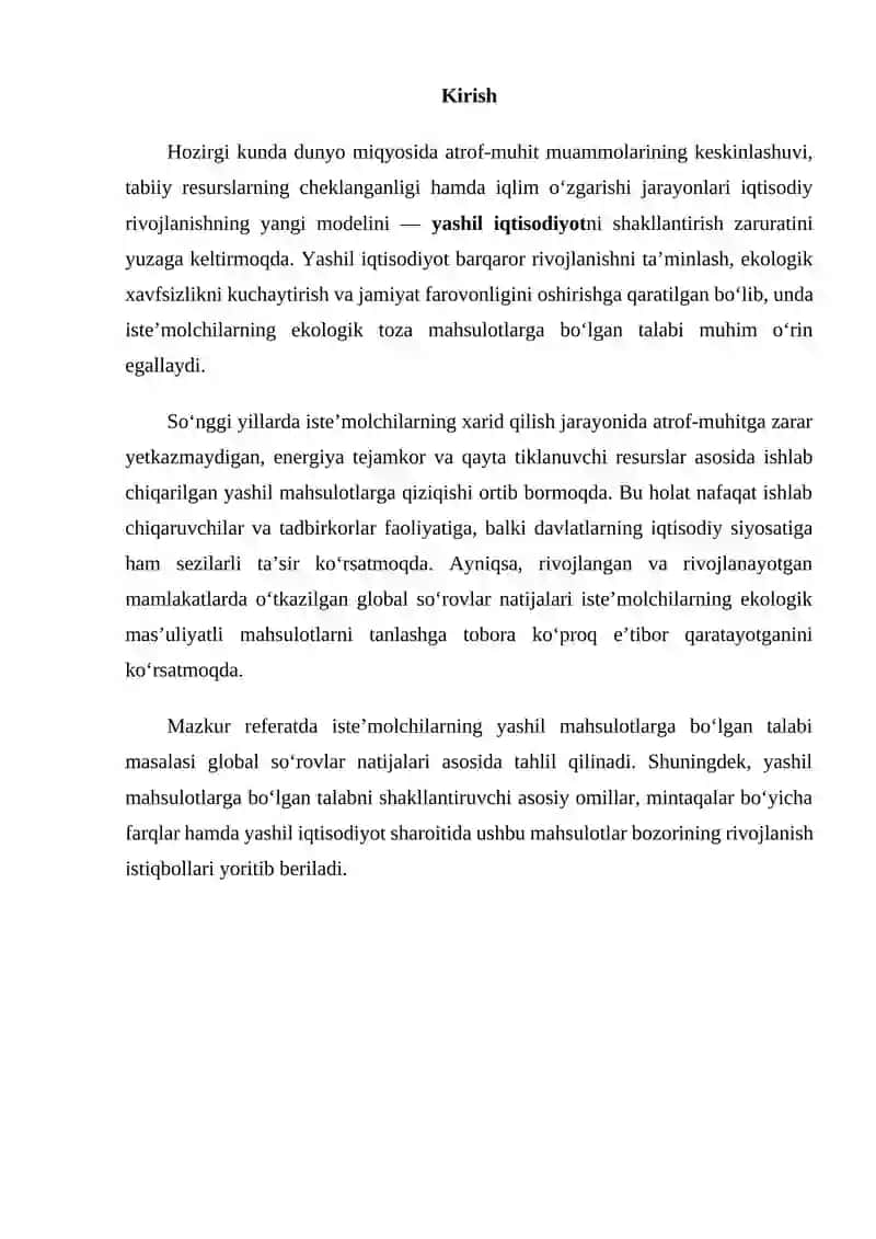 Iste’molchilarning yashil mahsulotlarga bo‘lgan talabi global so‘rovlar natijalari 2