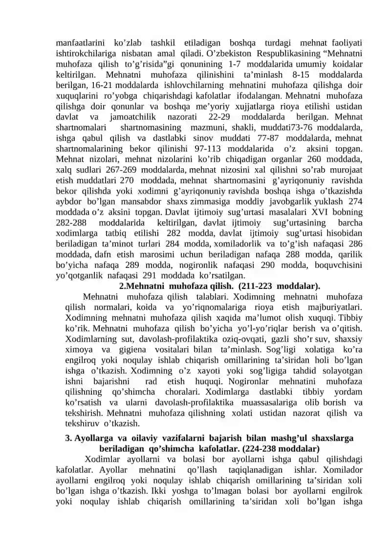 O’zbekiston Respublikasi Mehnat qonunlarida ayollar va yoshlar mehnati 2