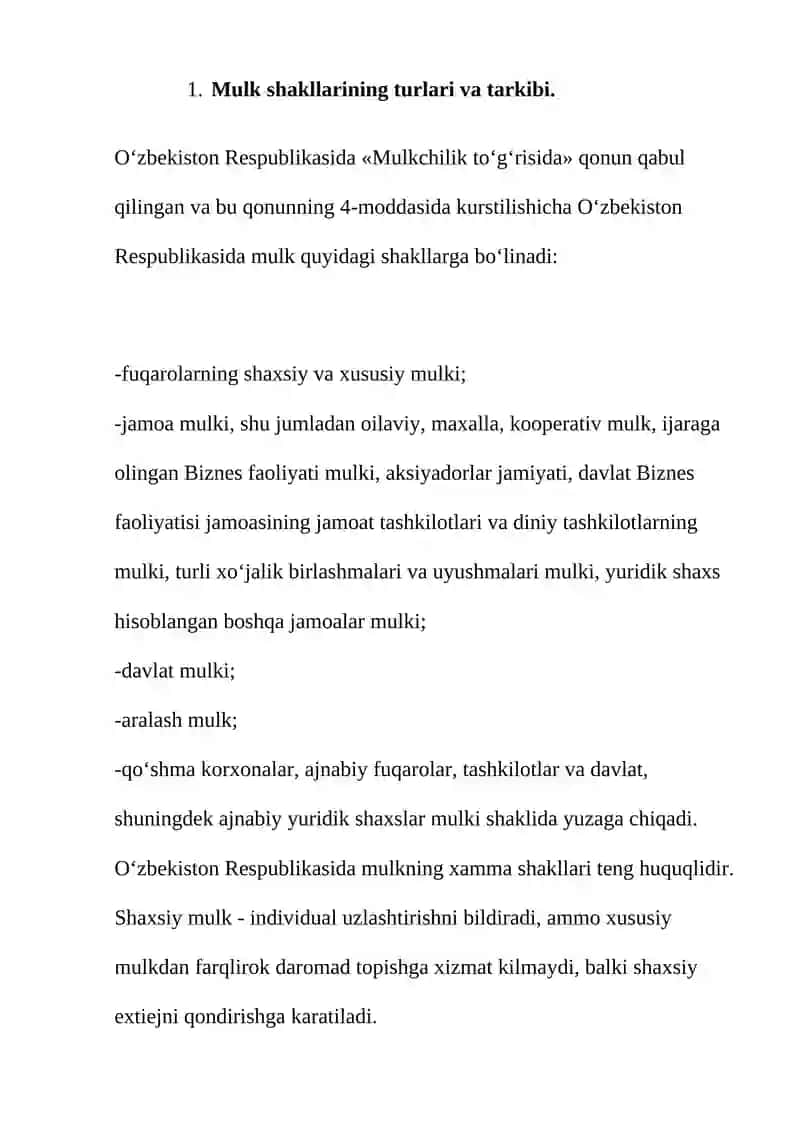 Mulk Tushunchasi va Mulkchilik Shakllari 2