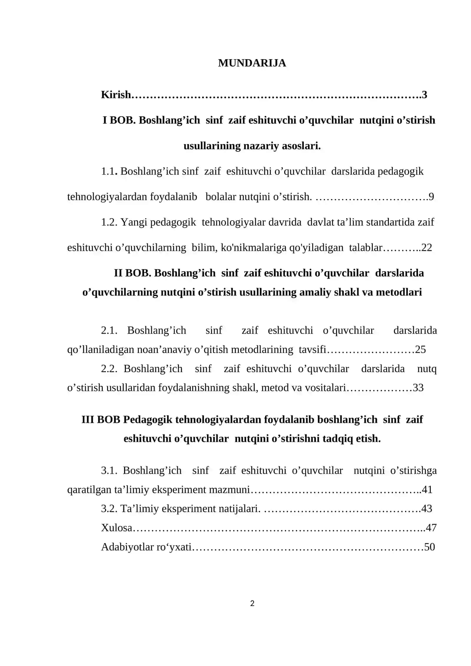"BOSHLANG’ICH SINF ZAIF ESHITUVCHI O’QUVCHILAR NUTQINI O’STIRISHDA PEDAGOGIK TEXNOLOGIYALARDAN FOYDALANISH" 2