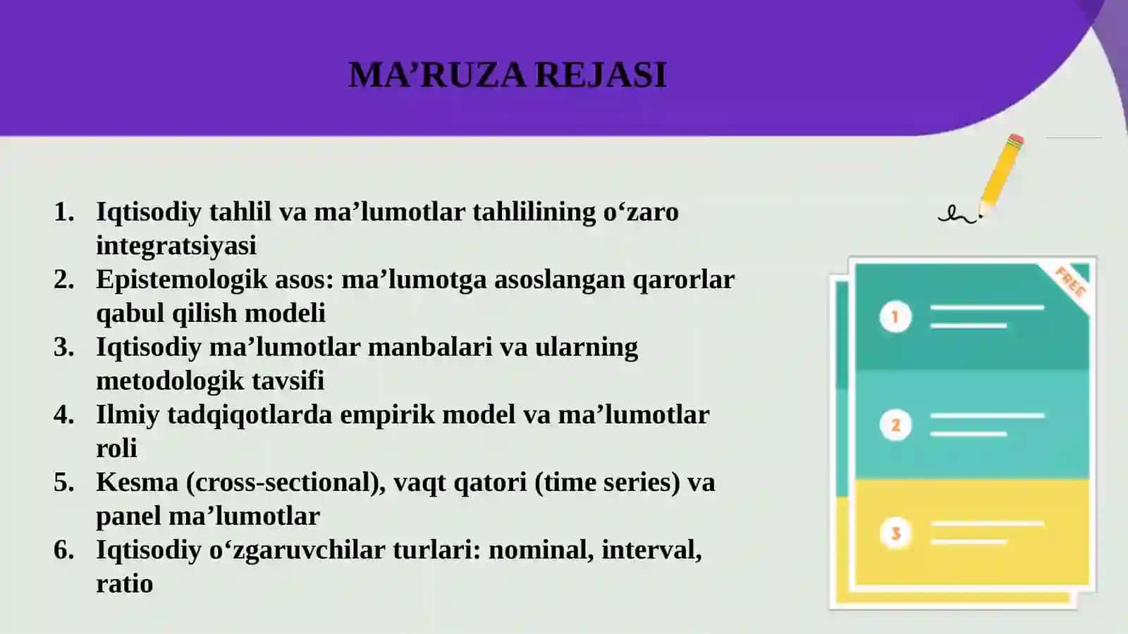 IQTISODIY TADQIQOTLARDA MA’LUMOTLAR TAHLILINING NAZARIY ASOSLARI, MA’LUMOTLARNING TURLARI VA STRUKTURAVIY XUSUSIYATLARI 2