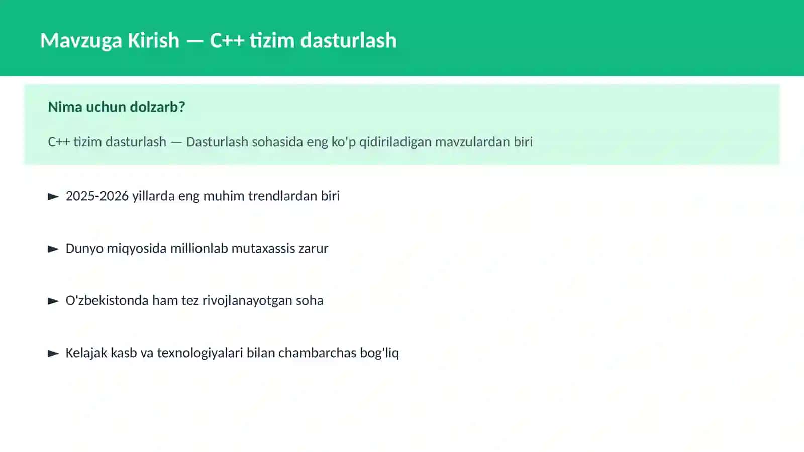 C++ tizim dasturlash 2