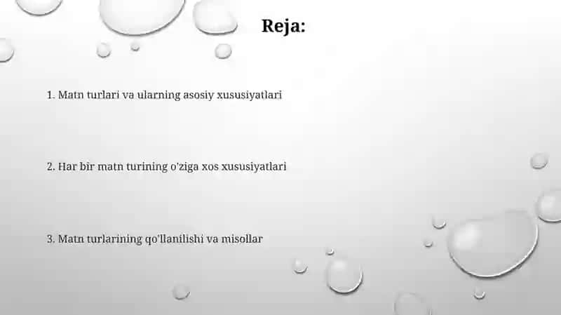 Matnturlarivauningoʻzigaxosjixatlari 2