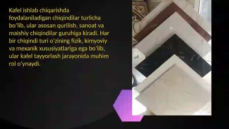 Chiqindilardan kafel material ishlab chiqarish 2