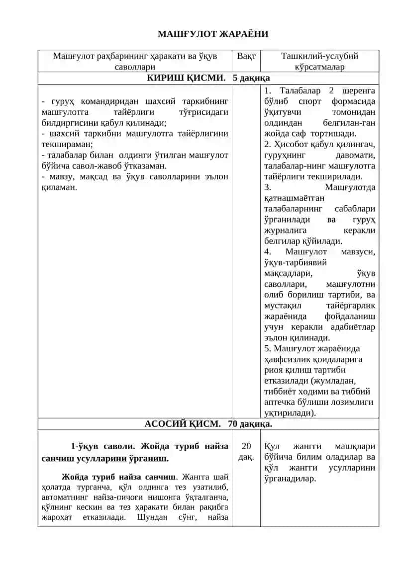 Қўл ва пичоқ жанги амалларининг бошланғич комплекси 2