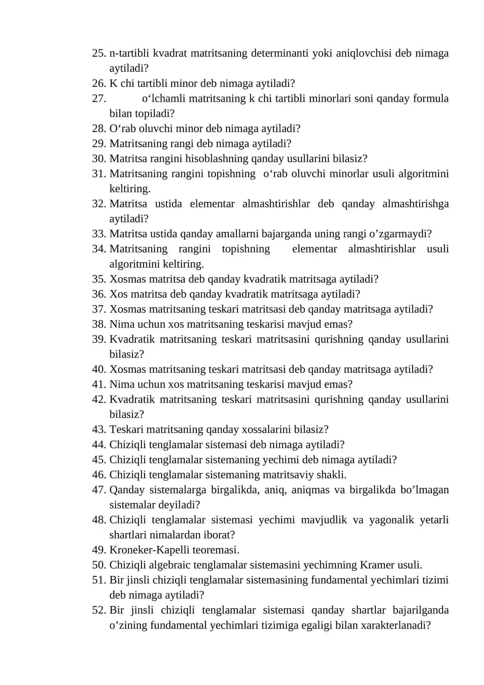 n-tartibli matritsalarning xossalari 2