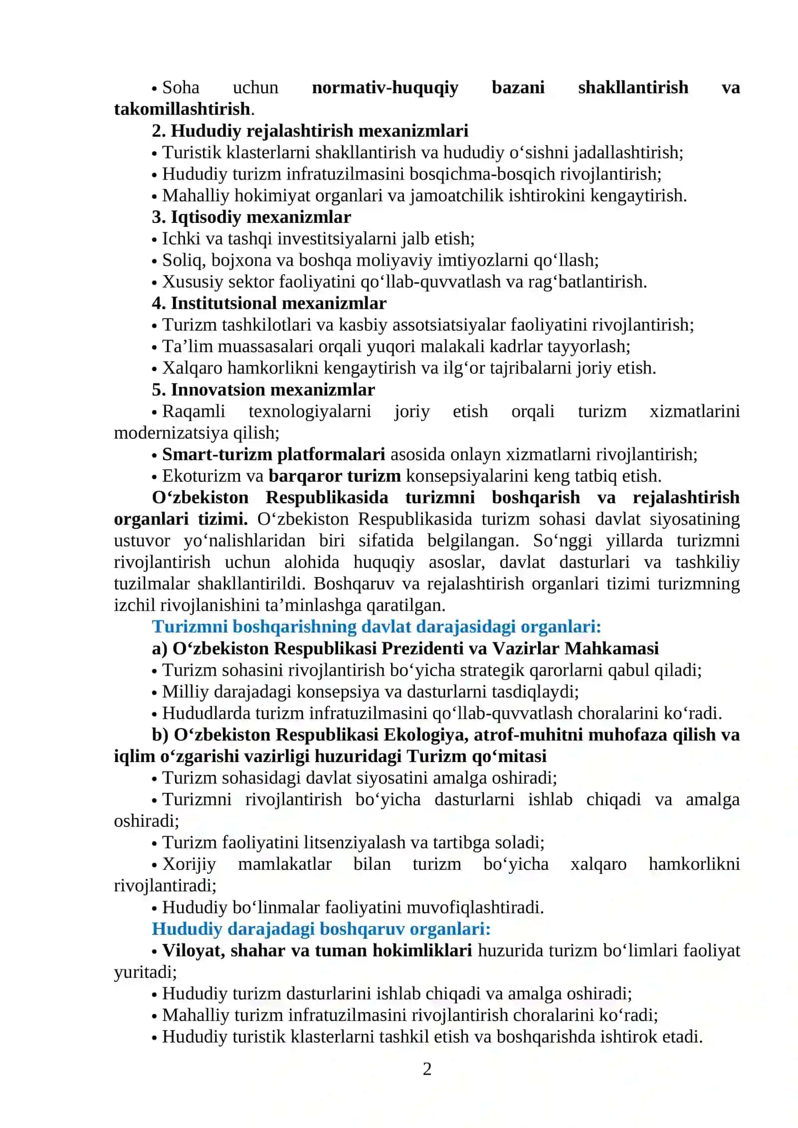 TURIZM SOHASINI REJALASHTIRISHNING TASHKILIY MEXANIZMLARI 2