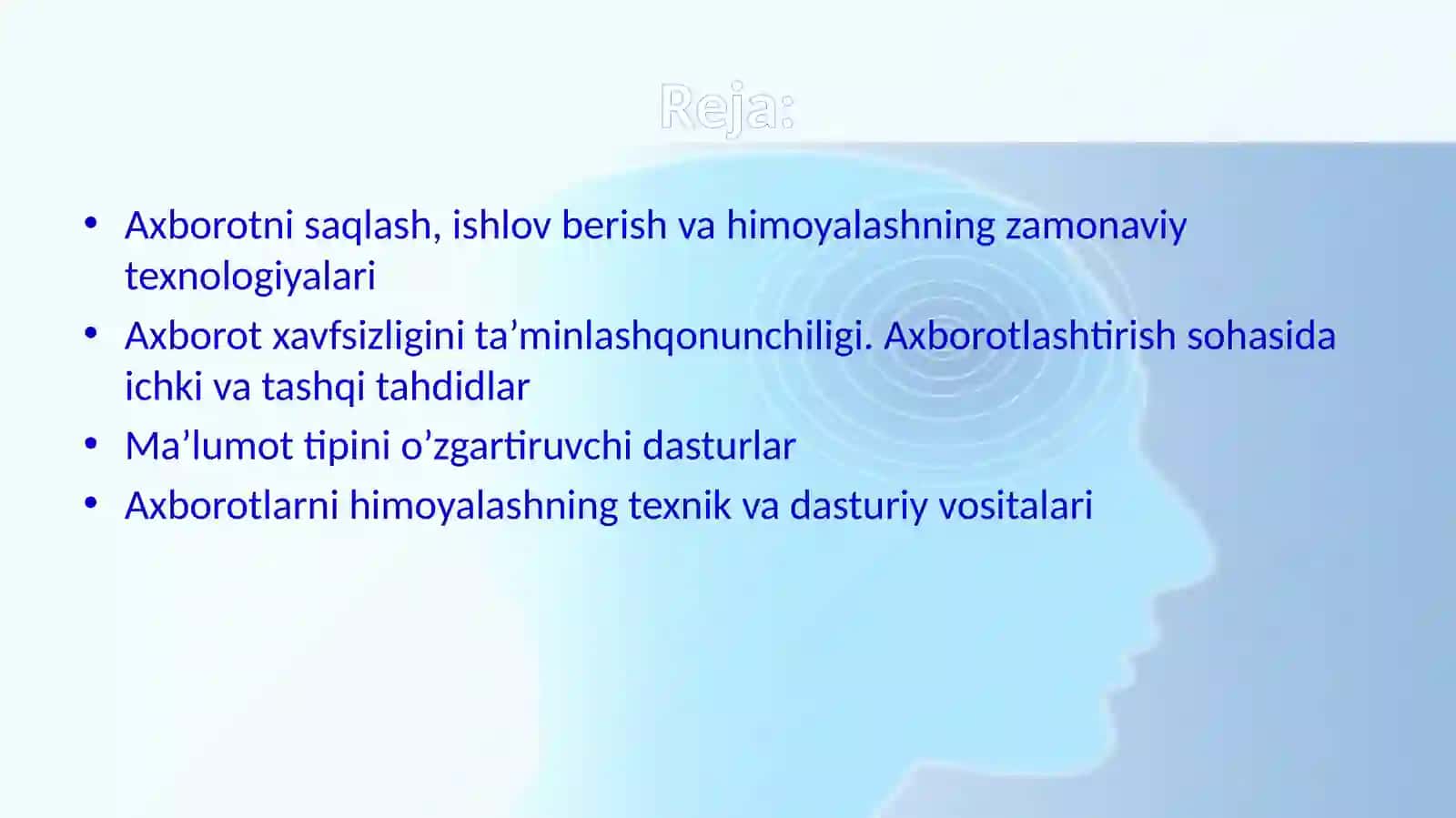 Axborotni saqlash, ishlov berish va himoyalashning zamonaviy texnologiyalari 2